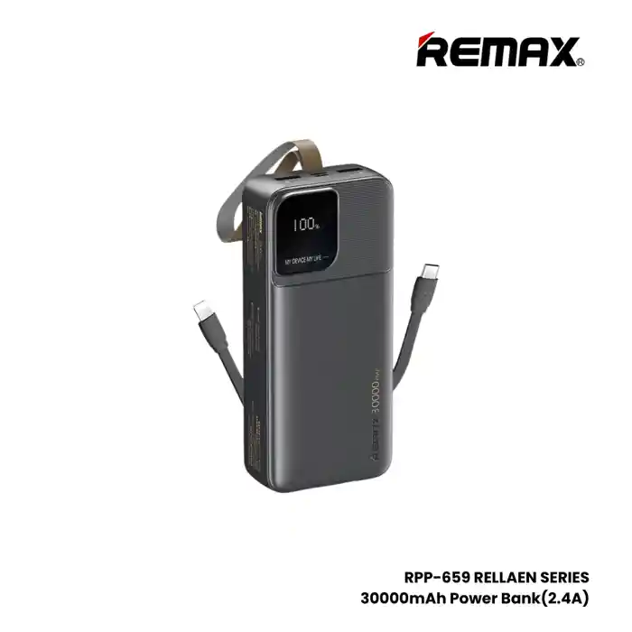 Remax RPP-659 Rellaen Series 30000mAh Powerbank WithBuilt-In Cable & Digital Display 2.4A